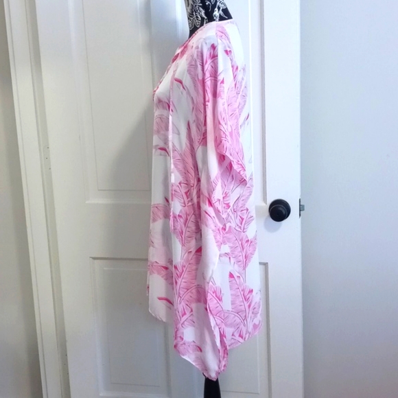 💗Buddy Love💗 - Pink/White Palm Leaf Pixie Cover-Up Dress - Picture 5 of 14